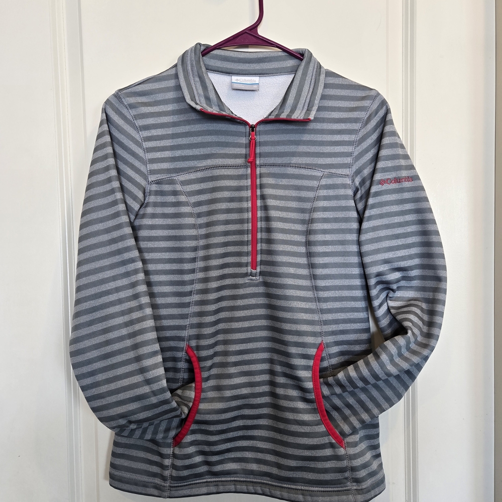 Columbia Sportswear Womens Gray Stripe 1/4 Zip Pullover Jacket